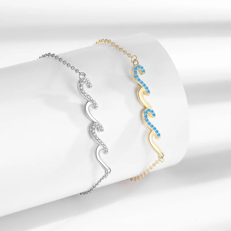 Merryshine Women's 18K Gold Plated Diamond Wave Fashion Bracelet Elegant Ocean Wave Jewelry Wholesale