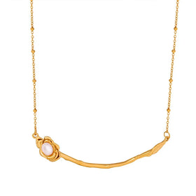New Arrivals Women Fashion Antique Jewelry 18k Gold Plated Stainless Steel Beaded Chain Flower Leaf Shape Pendant Necklace