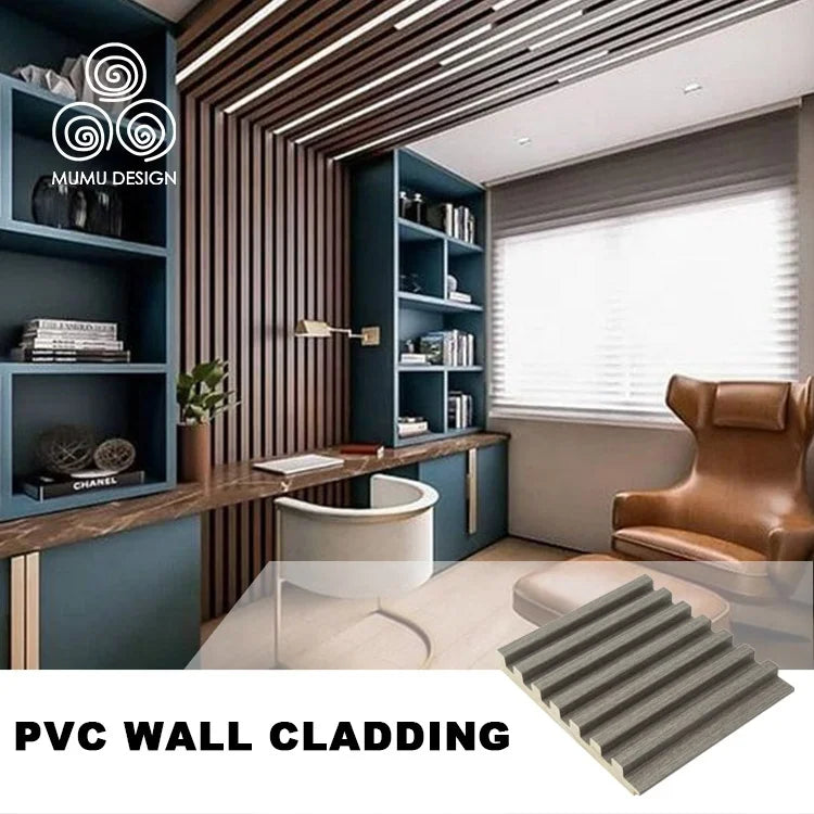 MUMU 3D Rustic Architectural Design Decorative PVC Interior Solid Wood Feature Wall for Living Room Panel