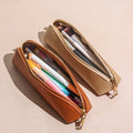 Custom Zipper Leather Pen Pouch Large Capacity Pen Holder Case Pencil Organizer Bag School Stationery Storage