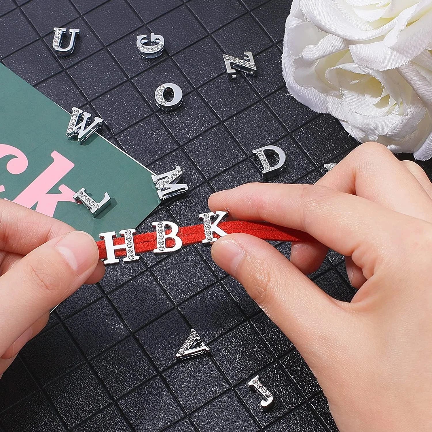 Wholesale 8mm Half Rhinestone Slide Letter Charms for Jewelry Making Women Bracelet Alphabet A-Z Pet Collar Keychain Necklace