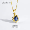 Luxury Custom Blue Synthetic Gemstone 925 Sterling Silver Zircon V Shape Pendant Women Fine Jewelry Necklaces
