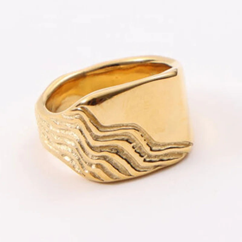 Hip Hop Style 18k Gold Plated Stainless Steel Women Minimalist Personalized Design Jewelry Abstract Casting Seal Art Ring