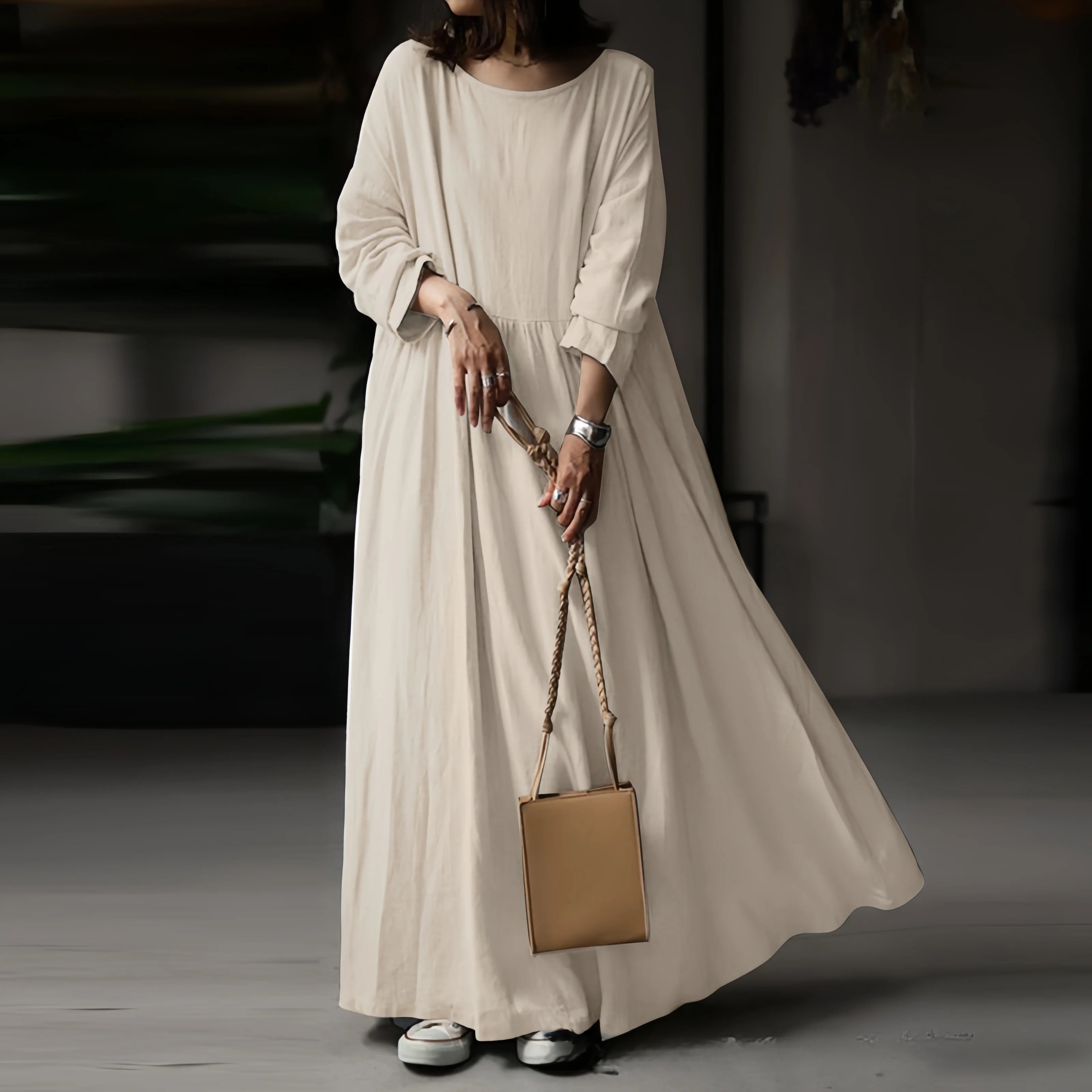 New Women Vintage Muslim Dress Long Sleeve High Waist Pockets Robe Muslim Lady Casual Solid Long Dress