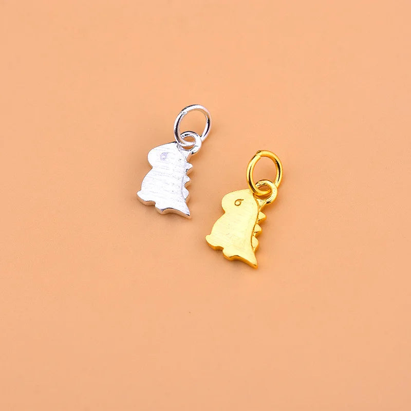Mini Gold Plated Brushed Dinosaur Pendant 925 Sterling Silver Dinosaur Animal Charm for Diy Bracelets Necklace Jewelry Making