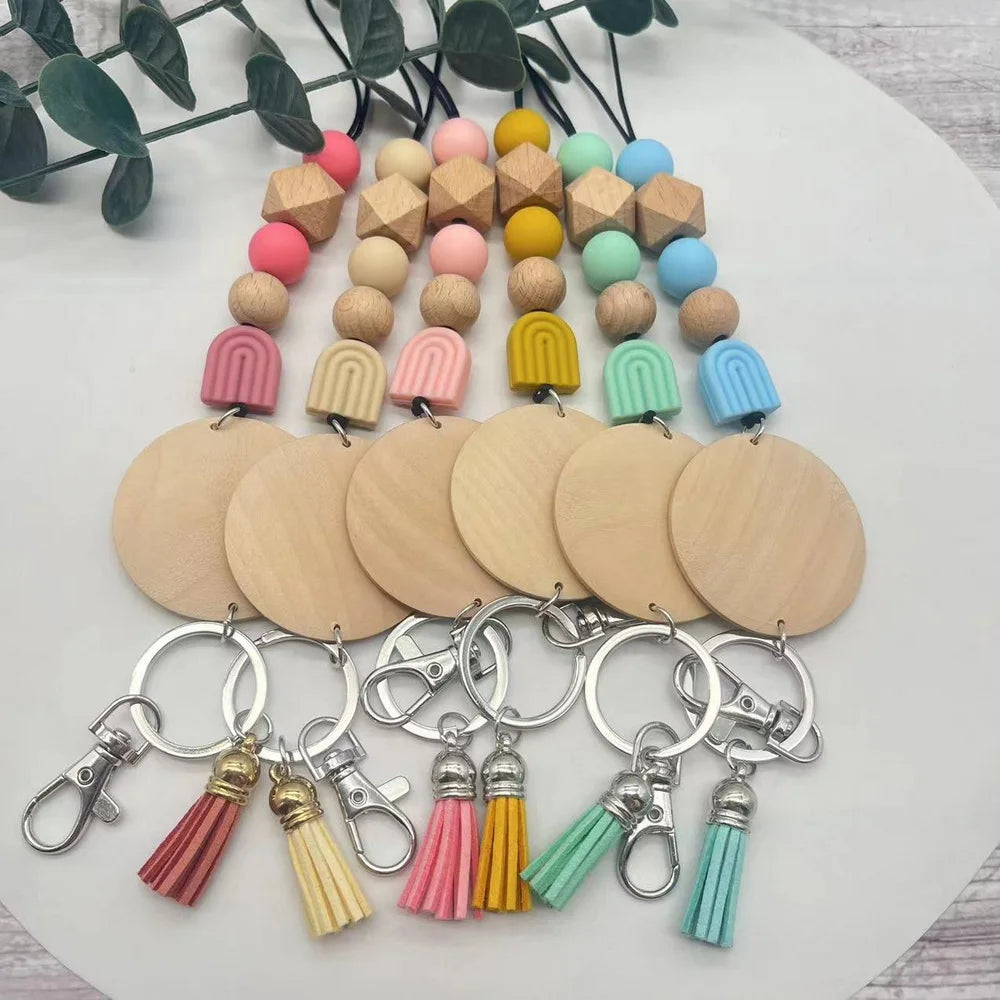 Fashion School Color Rainbow Shape Silicone Beads Teacher's Day Gift Work Permit Lanyard