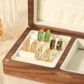 Colorful Zircon Baguette Hoop Earring Unique Stainless Steel Gold Plated Tarnish-Free Jewelry for Wedding Party or Gift