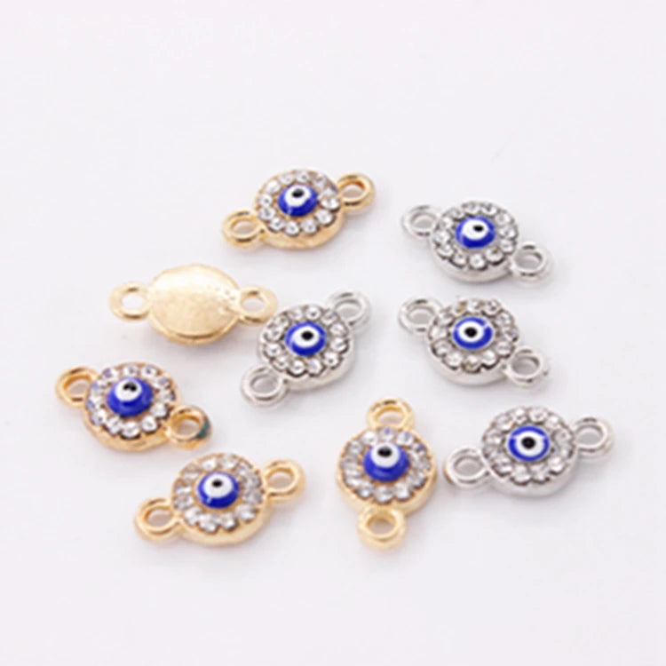 QCH-01 for DIY Bracelet Making Crystal Diamond Metal Round Enamel Eye Charm Jewelry Accessories