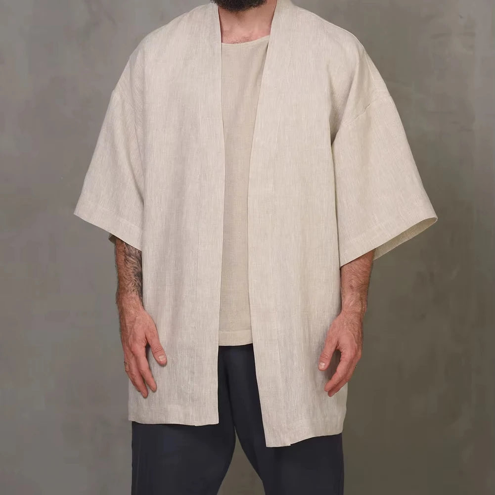 Ottoknit Kimono Style Cardigan for Men Lightweight Linen Blend Summer Casual Cover up