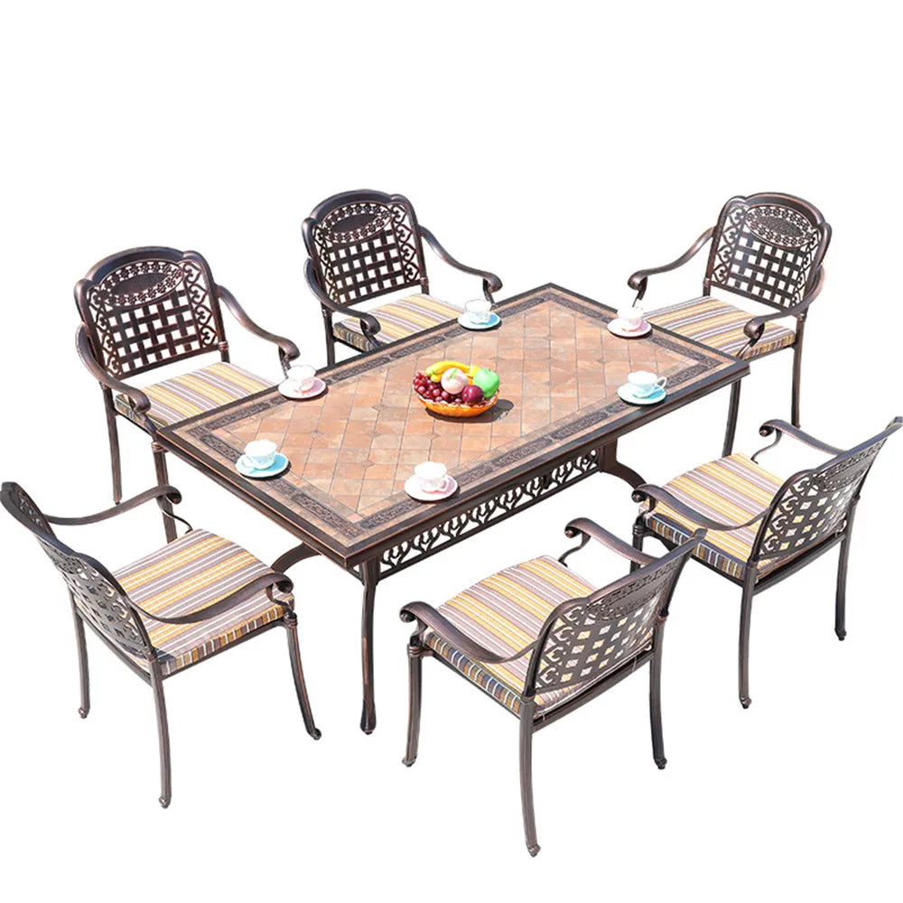 Garden Party Casual Furniture Dining Table European Style Vintage Die-cast Metal Outdoor Ceramic Table