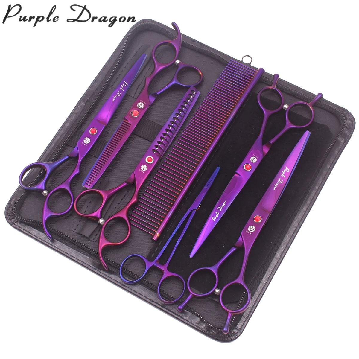 Purple Dragon Dog Grooming Scissors Set 6.5" 7" Stainless Pet Grooming Scissors Chunker Thinning Shears Curved Scissors Z3002