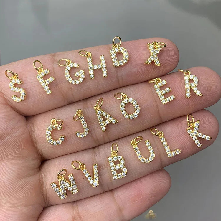 G1999 Wholesale Dainty 26 Letters CZ Gold Plated Alphabet Letters Initial Charm DIY Necklace Pendant Charms Jewelry Making