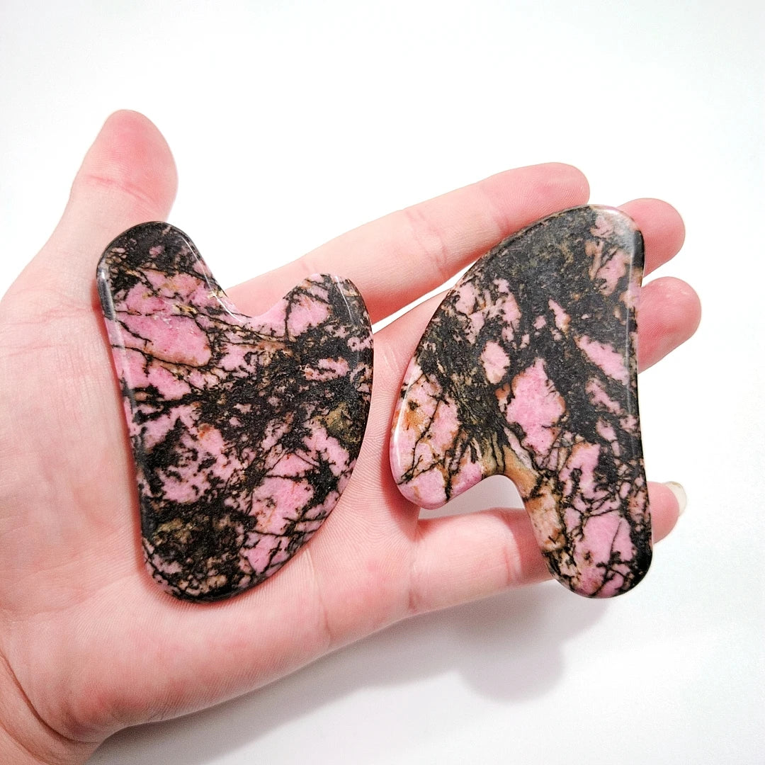 Fashion Design Natural Rhodonite Jasper Guasha Board Facial Tool Stone Facial Gua Sha Heart Shape