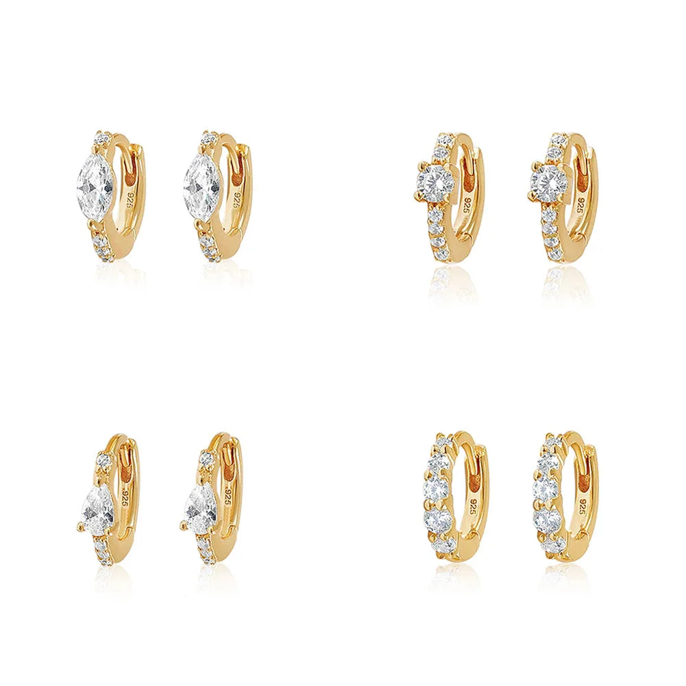 925 Silver Earrings Jewelry Gold Plated 925 Sterling Silver Huggie Earrings Round Mini Diamond Zircon Hoop Earrings for Women
