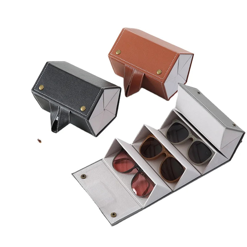 Leather Suede 2-6 Pair Eco-Friendly Brown & Black Travel Portable Folding Eyeglasses Sunglasses Storage Case