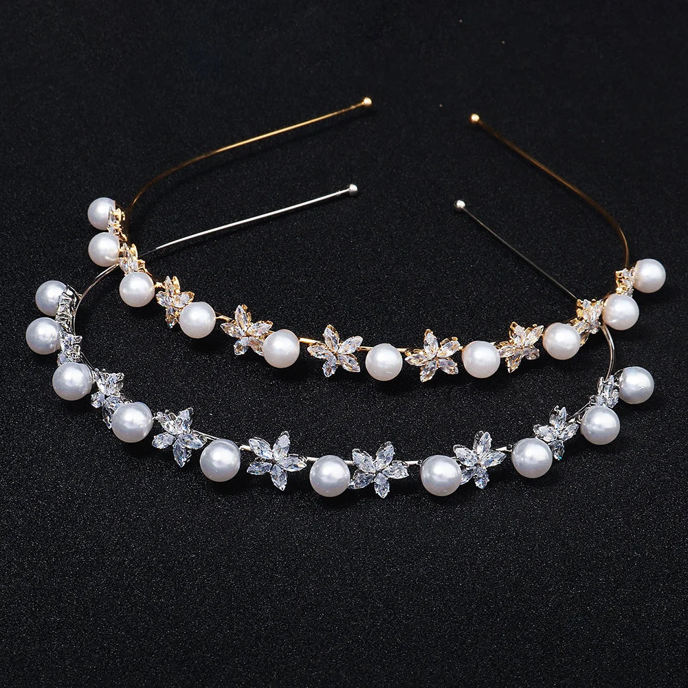 Factory Hot Sale Wedding Hair Accessories Fashion Flower Pearl Designer Metal Rhinestone Crystal Headbands for Women