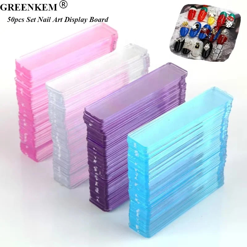 50pcs Set Nail Art Display Board Clear Pink Blue Purple Acrylic Display Board for Nail Salons Nail Art Display Strip