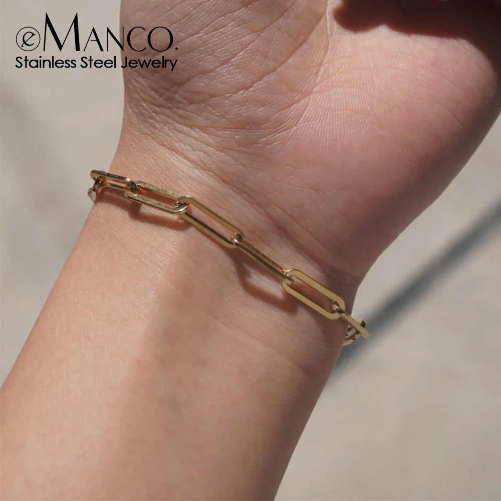 E-Manco Trendy Stainless Steel Geometric Paperclip Link Chain Bracelet for Women's Party Occasions