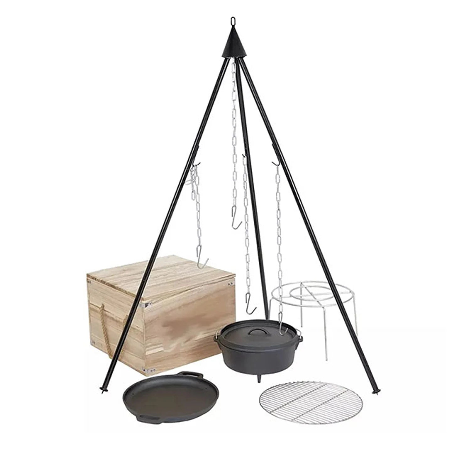 GSD Outdoor Hot Sale Outdoor Camping BBQ Dutch Oven Set Multifunctional Burnt Cast Iron Fire Pot With Feet and Lid