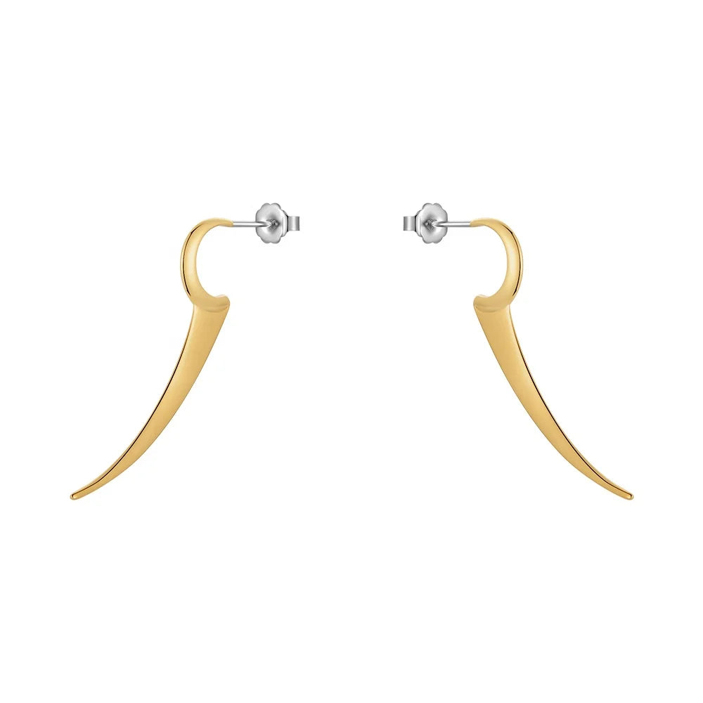 Original Design 18K Gold Plated Stainless Steel Jewelry Geometric Piercing C Shape Drop Earrings for Women Punk Earrings E221479