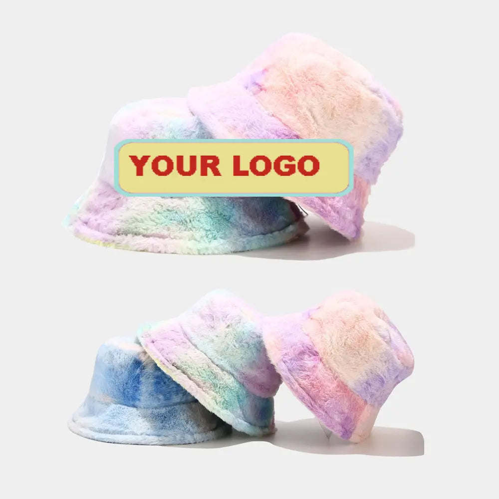 Women's New Fashion Winter Warm Bucket Hat with Fur Fluff Custom Logo Tie Dye for Fishing Casual Travel Cycling Daily Use