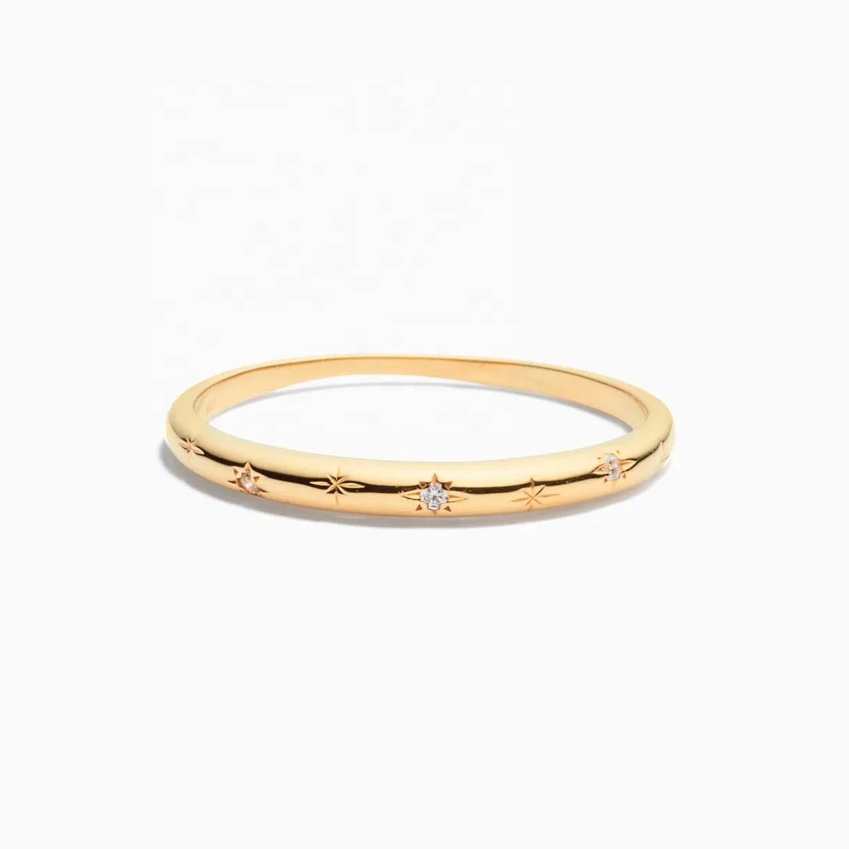 LOZRUNVE 925 Sterling Silver Gold Stacking Thin Band Diamond Starburst Dome Ring Women