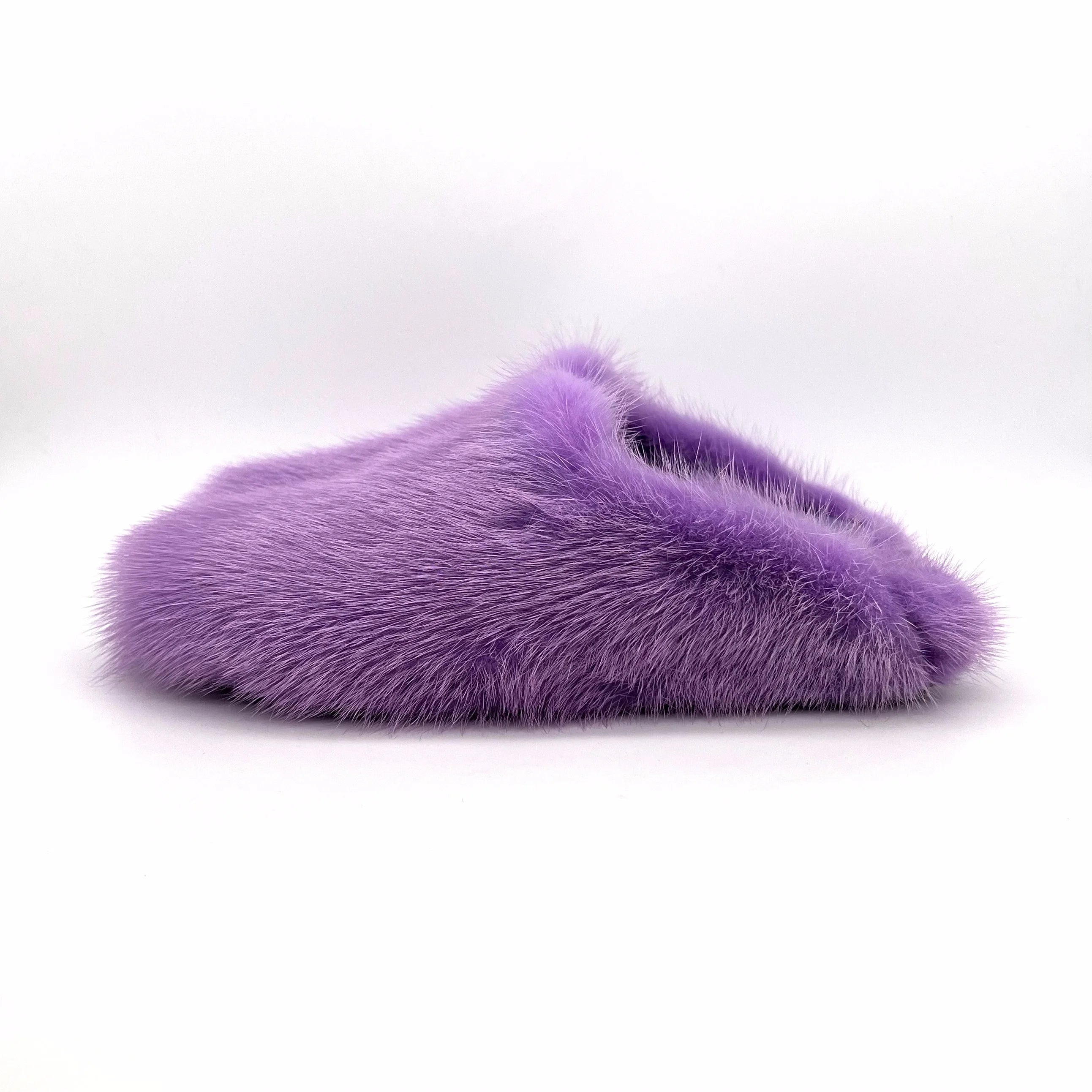 Real Mink Fur for Slippers for Women with Crystal Buckle Peep Toe Slide Design Summer Rushed Fur Heel Slipper for Spring Autumn