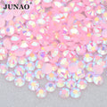 JUNAO Top Quality 2mm 3mm 4mm 5mm 6mm Jelly Pink AB Crystals Applique Flatback Resin Rhinestones for Dress