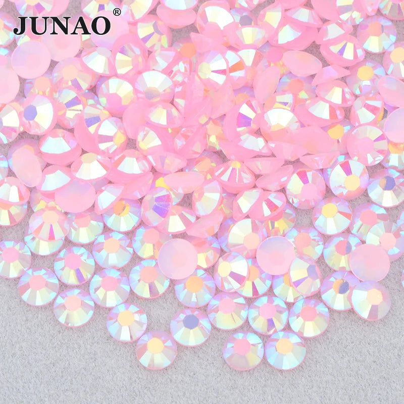 JUNAO Top Quality 2mm 3mm 4mm 5mm 6mm Jelly Pink AB Crystals Applique Flatback Resin Rhinestones for Dress