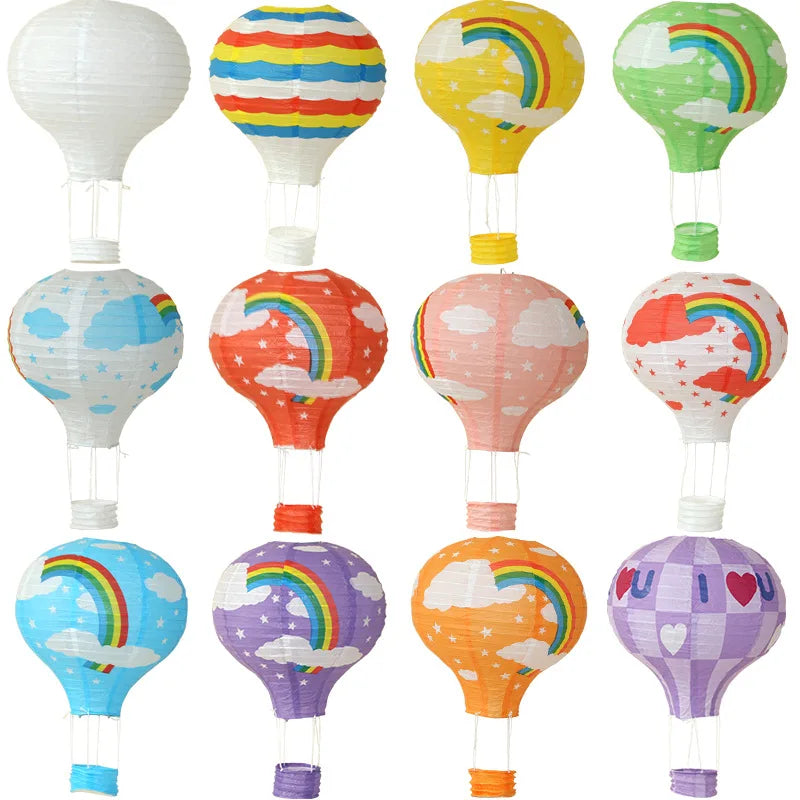 Reusable Hanging Paper Lanterns Rainbow Hot Air Balloon Paper Lantern Chinese Party Ball Lamp Decor Birthday Wedding Supplies