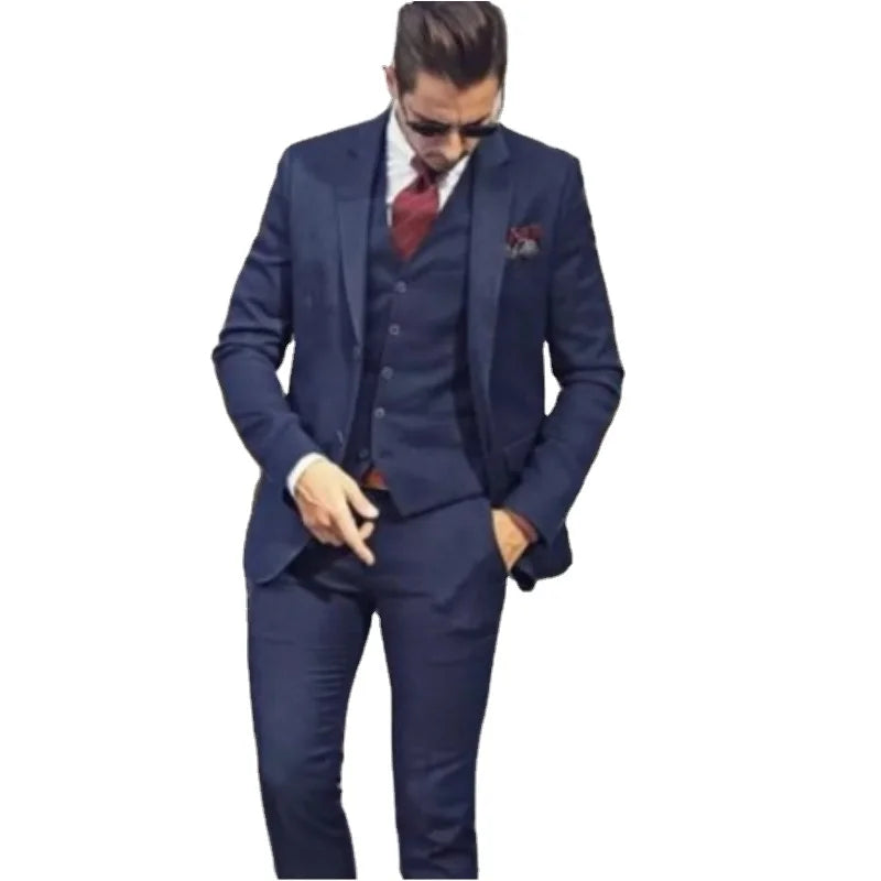 2025 New Navy Blue Single Breasted Men Suits Notch Lapel Wedding for Suits for Men Slim Fit Groom Tuxedos(Jacket+Pants+Vest)