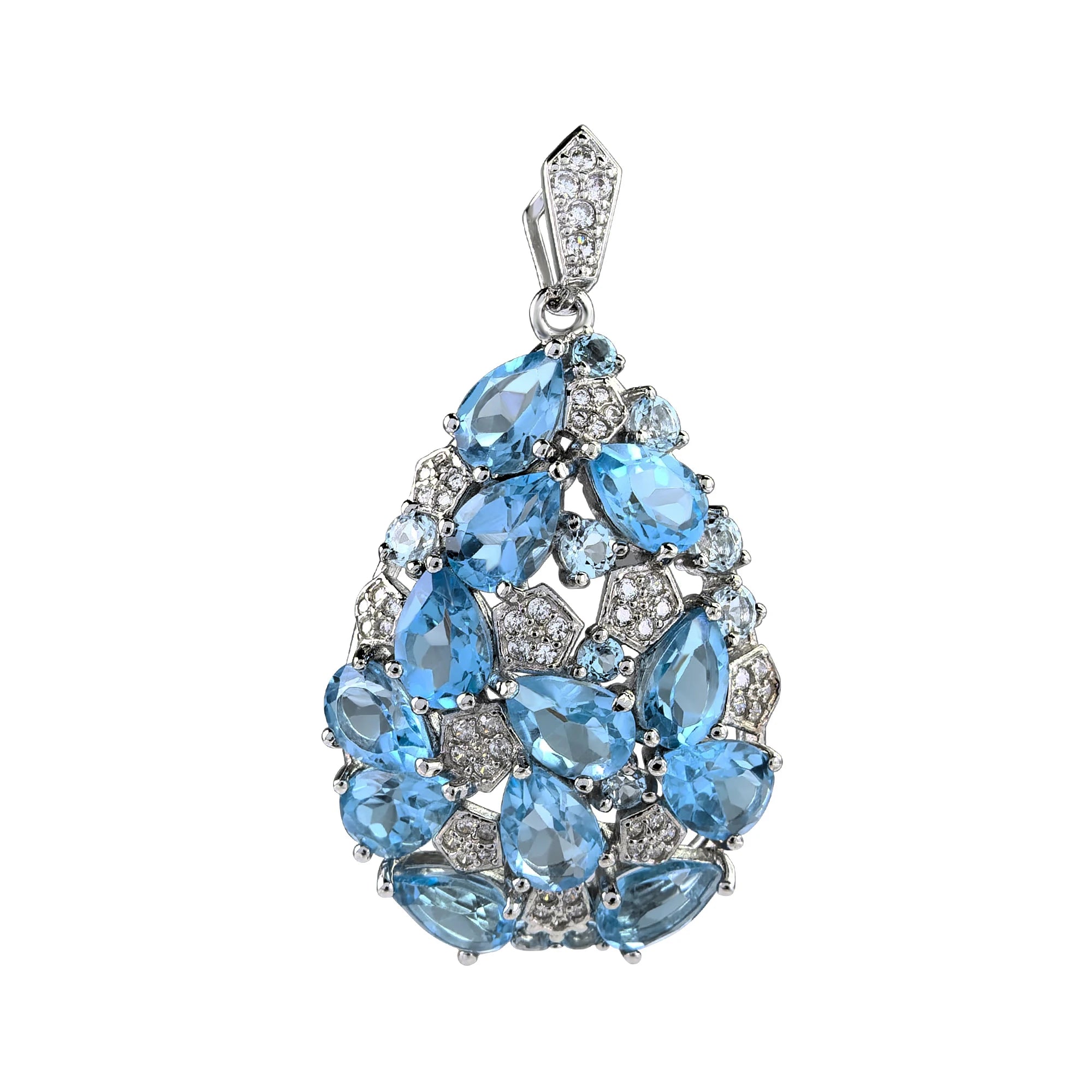 Graceful Rhodium Plated 925 Sterling Silver Natural Swiss Blue Topaz Pendant for Women Fine Pendants Charms