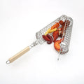 Stainless Steel Barbecue Fittings Latest Opening and Closing Wood Handle Grill Basket Rolling Grilling Basket
