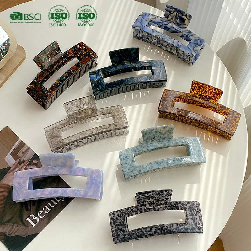 BSCI Factory YHJ Wholesale Custom Women Vintage 13cm Large Thick Acetate Claw Clips Hair Claw