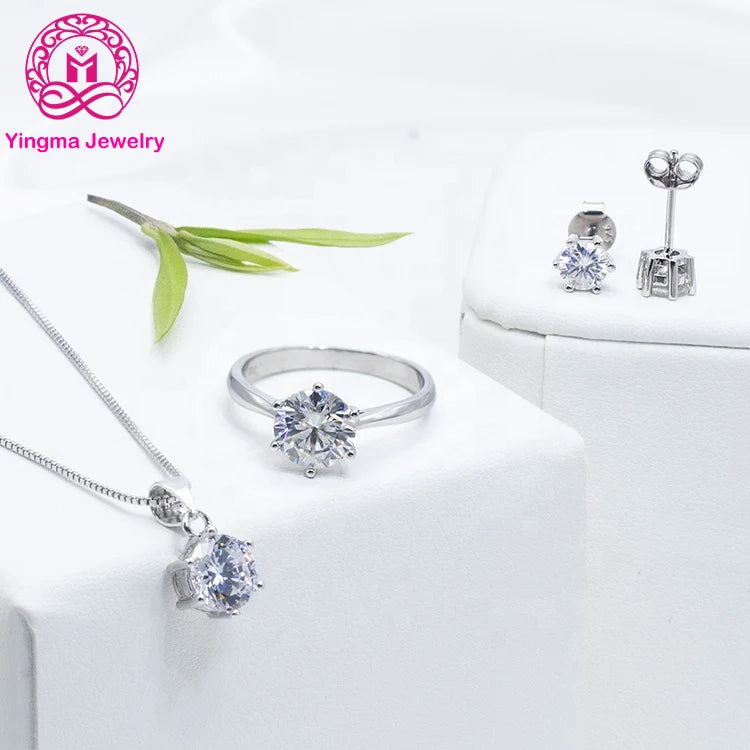 1ct Ring Earring Necklace Jewelry Set Wholesale 925 Sterling Silver White Gold Plated Moissanite Jewelry Set for Women