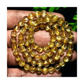 China Manufactory Sapphire Gemstone With Beads for Men Gold Rutilated Quartz Bracelet