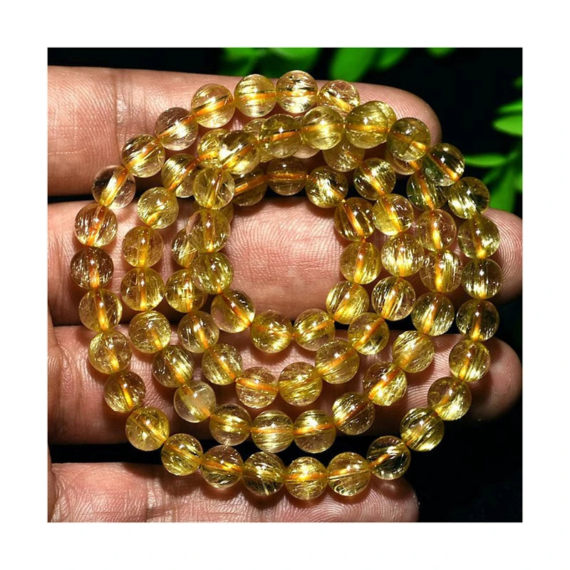 China Manufactory Sapphire Gemstone With Beads for Men Gold Rutilated Quartz Bracelet