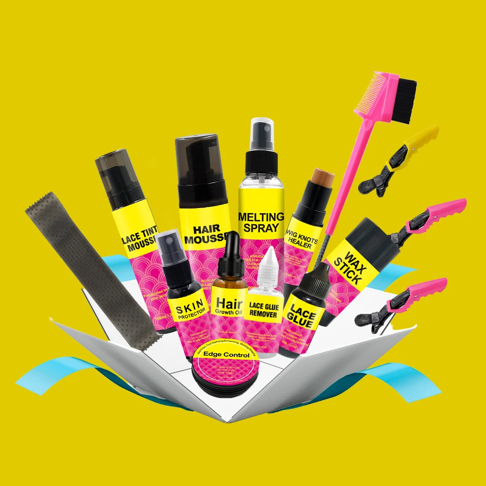 Private Label Hair Styling Tools Kit Waterproof Wig Glue Remover Set Lace Wig Install Tools for Wigs Hair Extension Accessories