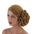 HZO-18097 Luxury Stretchable Pearl Ruffle Glitter Turbans Flower Chemo Beanie Headwear Hat Caps Hair Loss Turban for Women