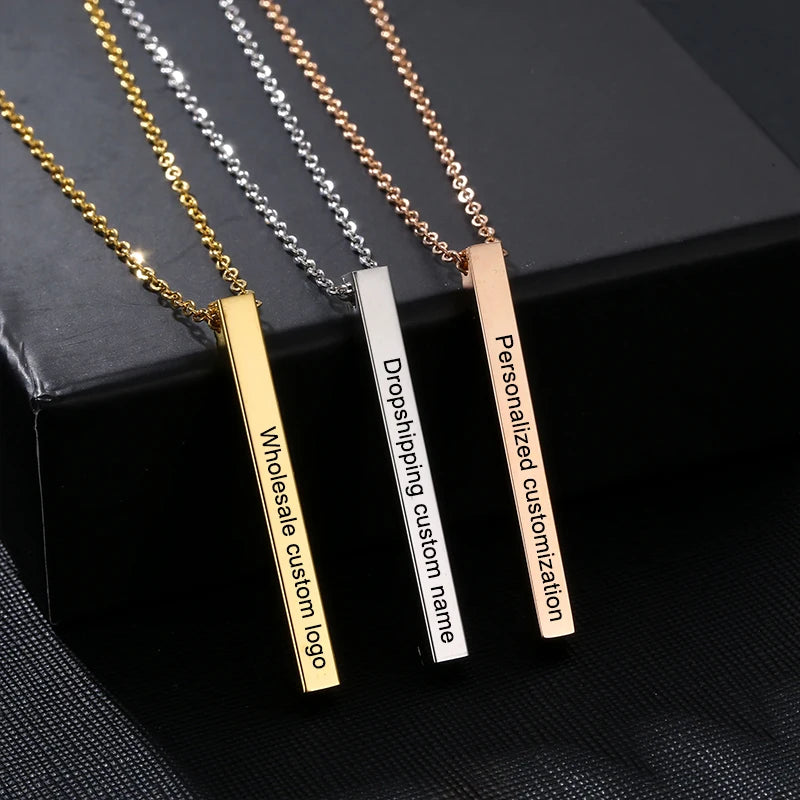 Stainless Steel Custom Coordinate Name OEM Your Size Shinny Polished DIY Laser Necklace