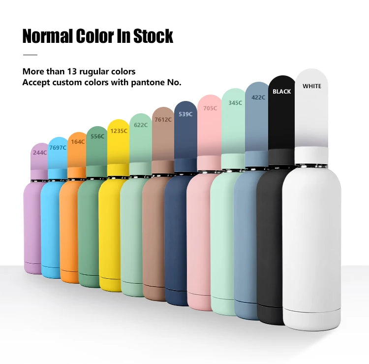 Luxury 350ml-1000ml Double Wall Stainless Steel Water Bottle Thermal Design Rubber Matte Black Thermos Lid Top Seller Insulated