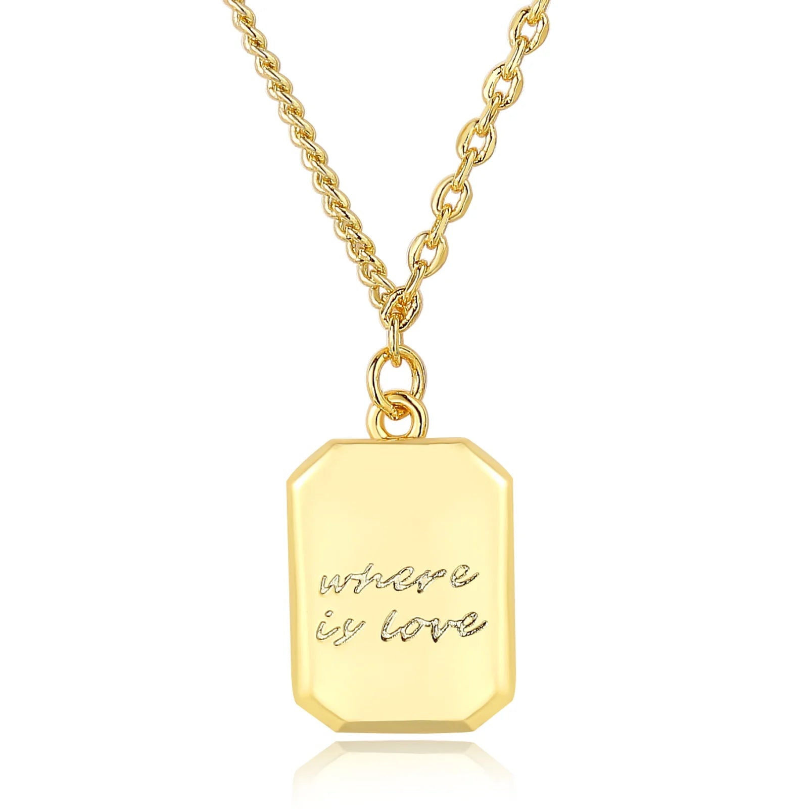 Premium Brass Plating 18k Gold Small Square Engraved Pendant Necklaces for Men and Women Jewelry Customization