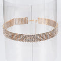 Simple Design Gold Necklaces 6 Rows Rhinestone Chain Full Pave Rhinestone Line Strand Collar Chokers for Party Wedding Gift