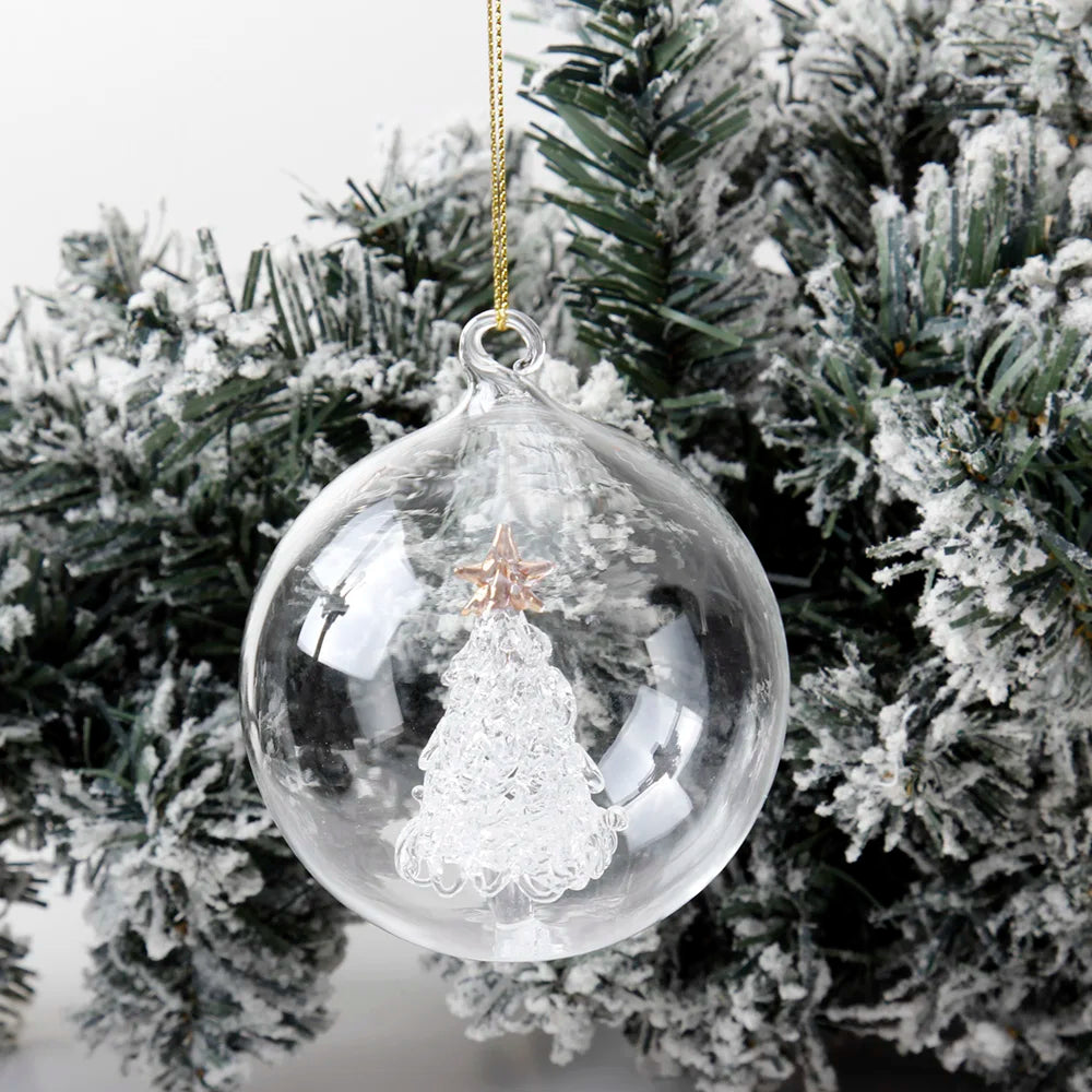 Hot Sale Transparent Glass Ball Inside with Christmas Tree Creative Christmas Decorations Tree Pendant Eco-friendly