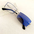 Fashion Women Unisex Uv400 Rimless Alloy Silver Gold Rectangle Photogray Anti Reflet Blue Light Photochromic Glasses for Women