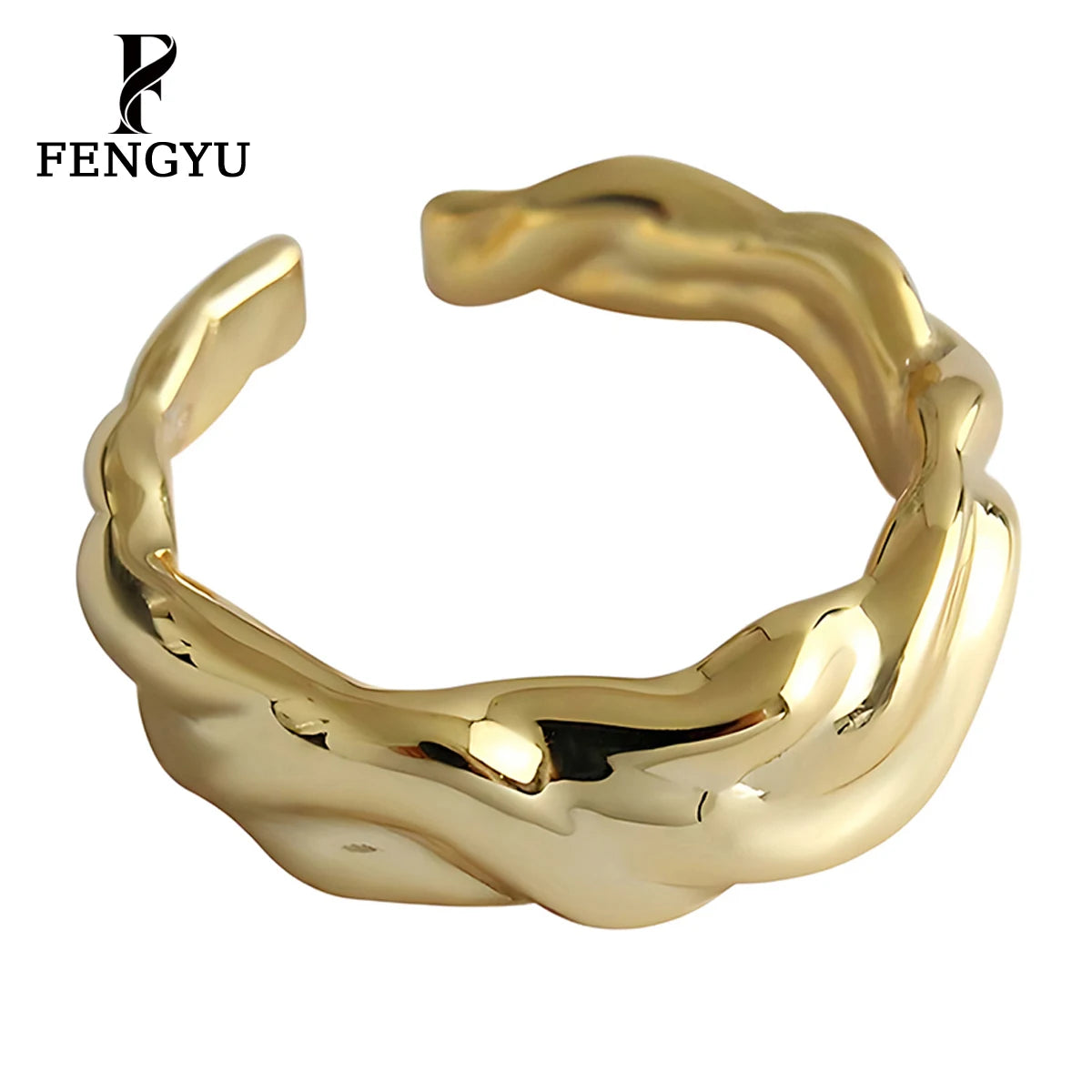 Fine 18k Gold Irregular Waves Rings for Women 925 Sterling Silver Fashion Mens Adjustable Ring Designer Custom Jewelry Wholesale