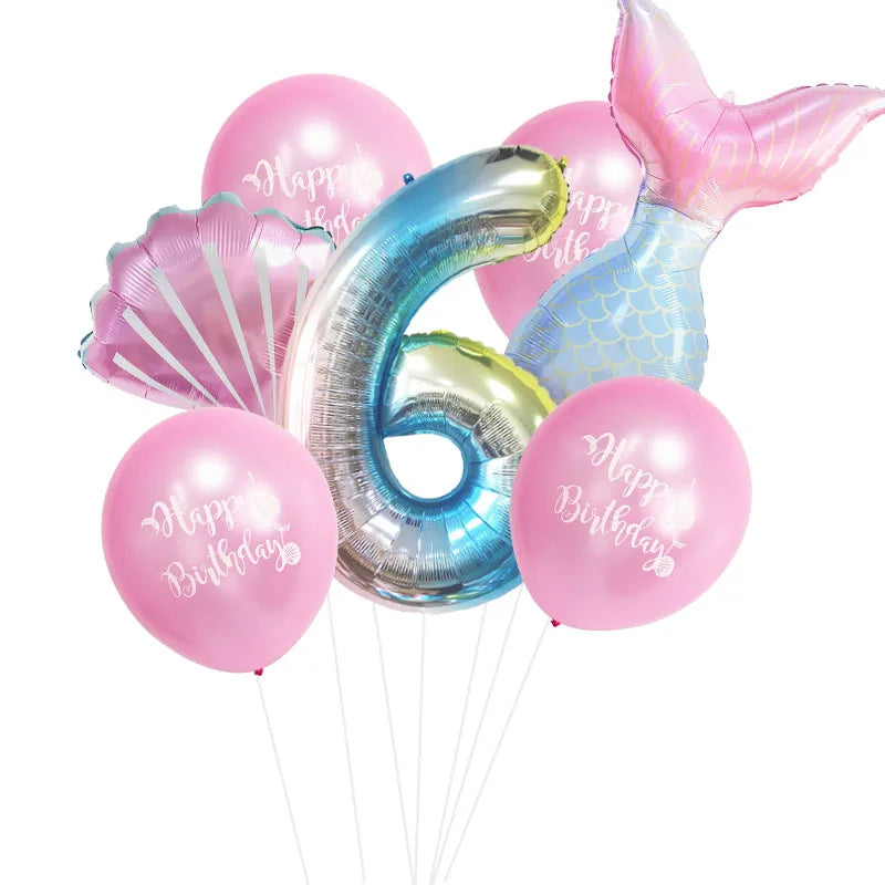 Wonderland Mermaid Balloon Package First Year Digital Mermaid Aluminum Film Gradient Foil Balloon Set Kit