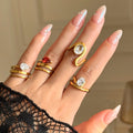 NEW BOHO FRENCH ROMANTIC SNAKE LINE RED ZIRCON RING Dazan HOT 18k PVD Gold Plated Stainless Steel SPRING RUNWAY JEWELRY Set