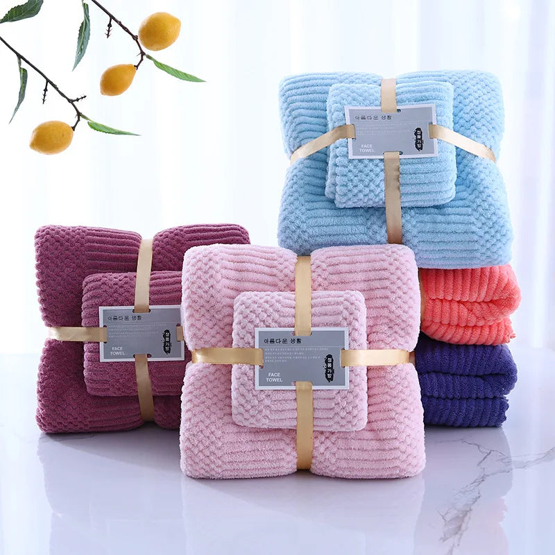 RTS Wholesale New Design High Quality Baby Towel Sets Coral Fleece Beach Towel Absorbent Home Bathroom Cheap Towel Set
