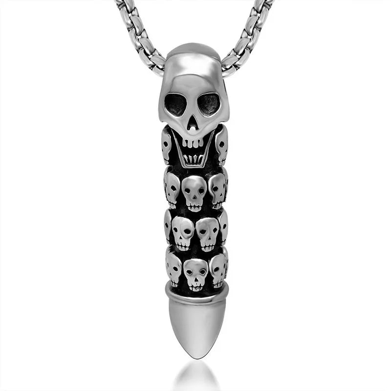 Rock Hippie Punk Style Bullet Pendant With Skulls Stainless Steel Charm Fine Necklace